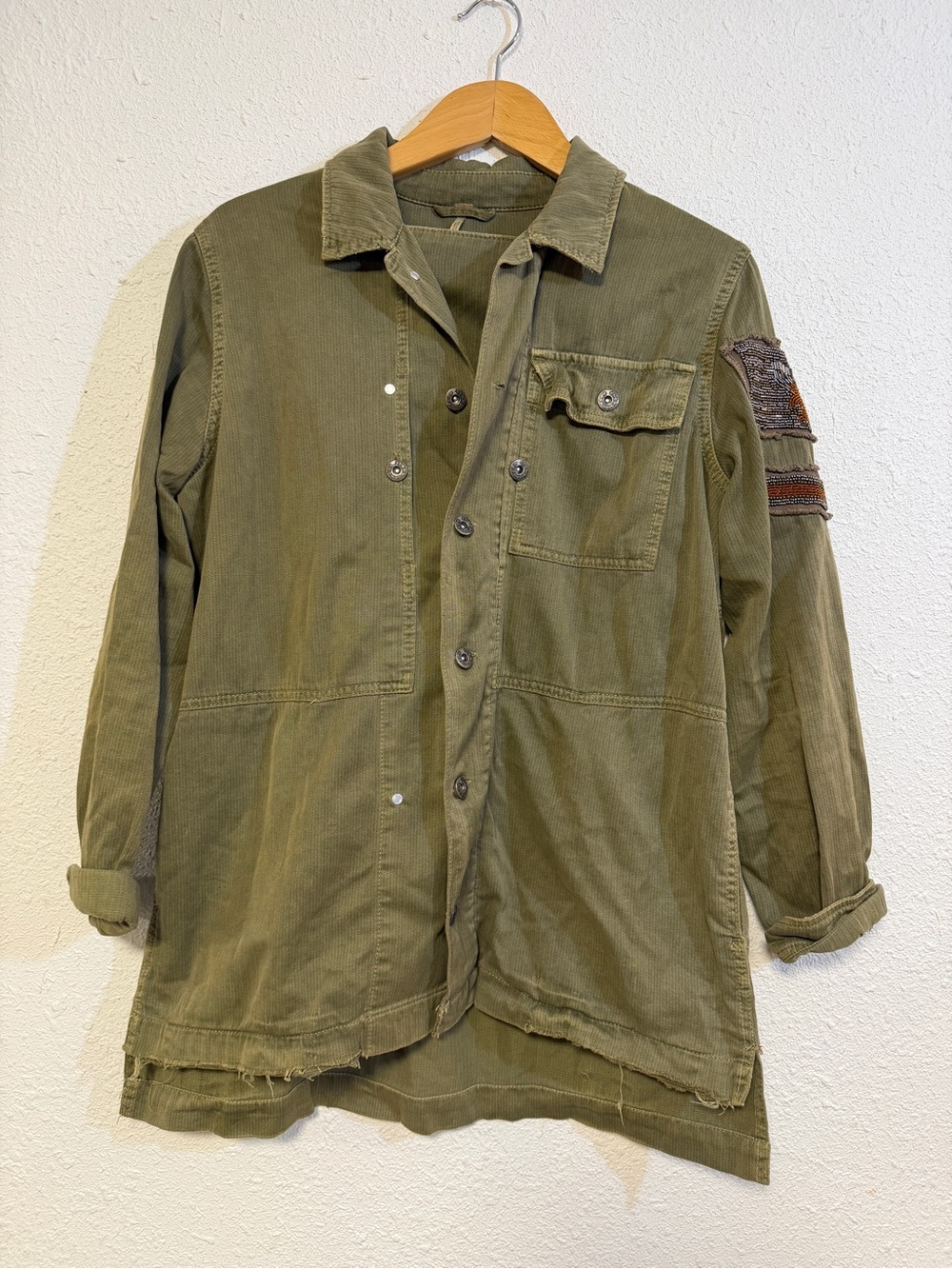 Free People Women’s Olive Green Utility Jacket Beaded Details medium